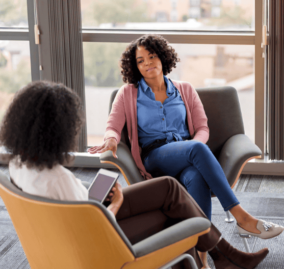 Counsellor speaking with patient.